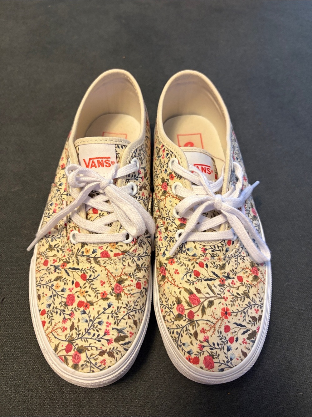 Vans Cream Floral Canvas Sneakers with Pink and Green Print